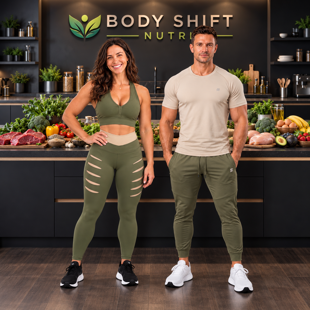 Body Shift Nutri in a modern kitchen studio with fresh whole foods